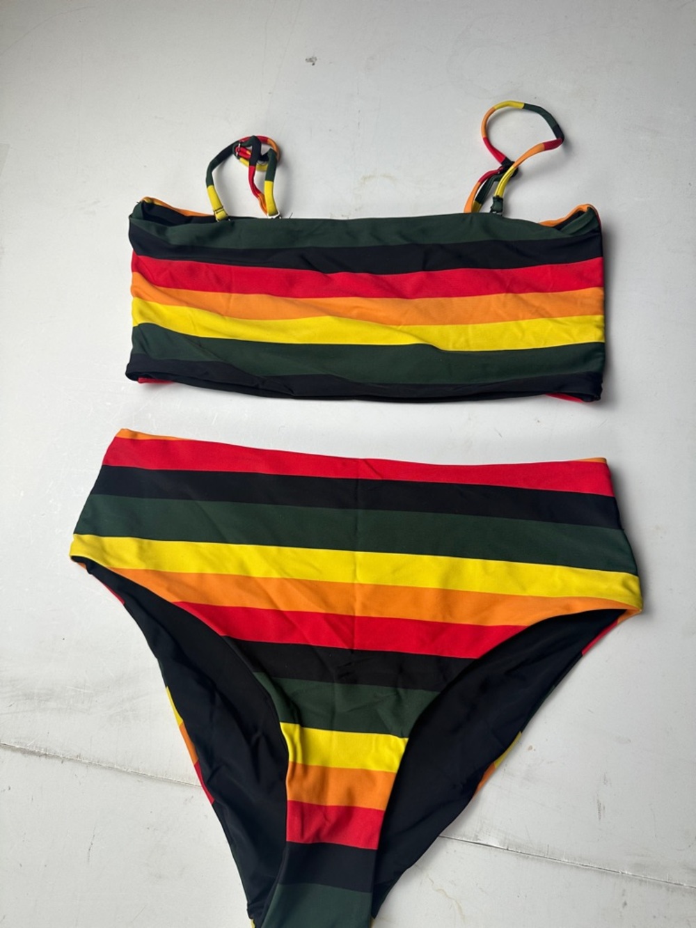 Striped Bikini Set in Red, Yellow, Green, Orange, Black